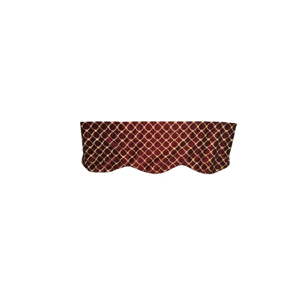 Set of 4 Red & Gold Embroidered Valances Short Curtains Scalloped Faux Silk